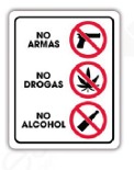 Señalética no armas, no drogas, no alcohol